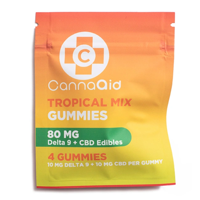 CannaAid's Delta 9 + CBD Gummies Tropical Mix