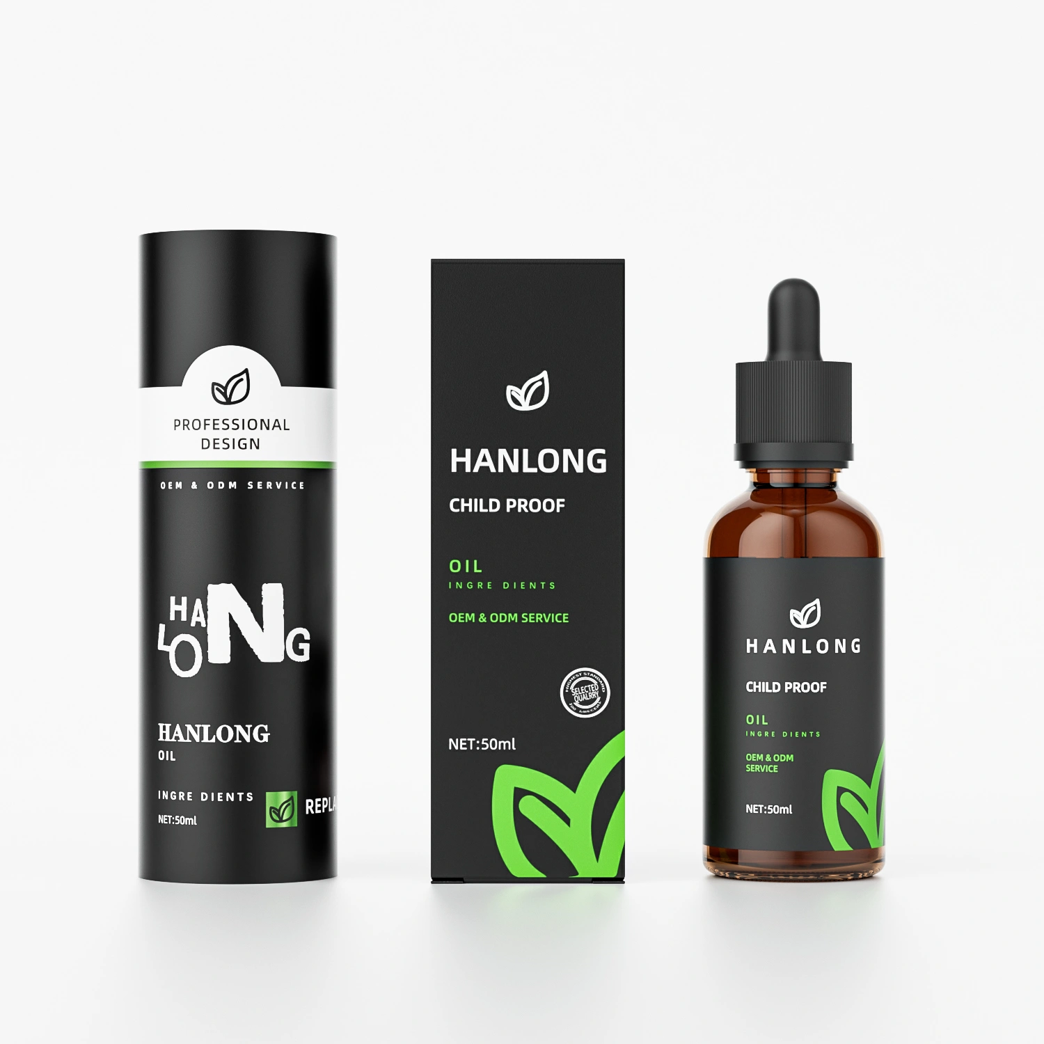 cannabis oil bottle with paper box