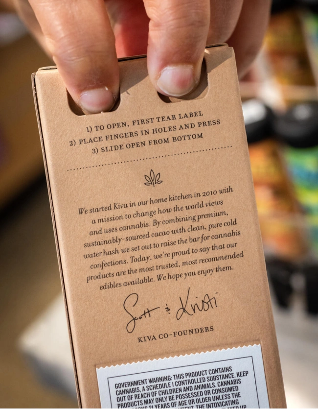 Kiva chocolate’s child resistant packaging