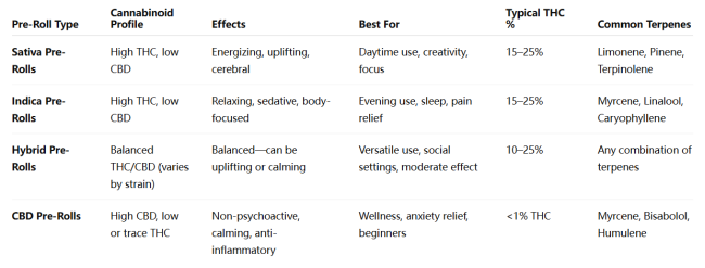 Types of Traditional Cannabis Pre-Rolls